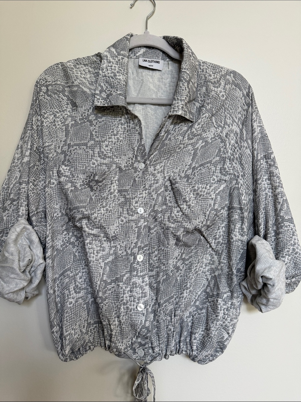 Evereve Gray Snake-Print Button Front Shirt